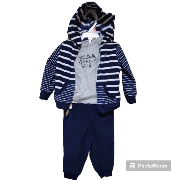 Carter's Hooded Little Rhino 3 Piece Set- Size 9 Months - Picture 1 of 8
